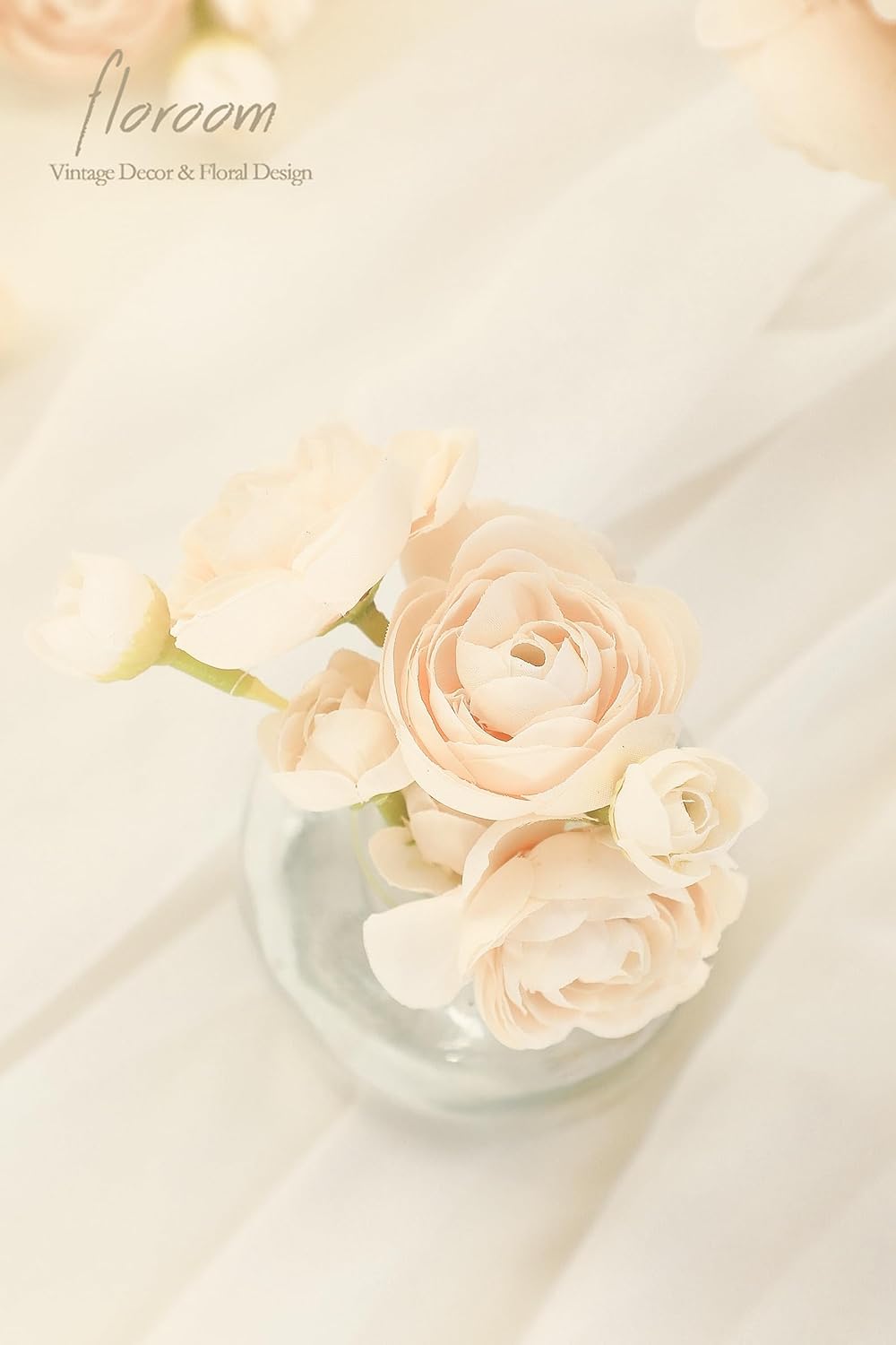 Ranunculus Artificial Flowers 18 Pcs Champagne Faux Silk Mini Ranunculus Bulk Fake Wedding Filler Flowers