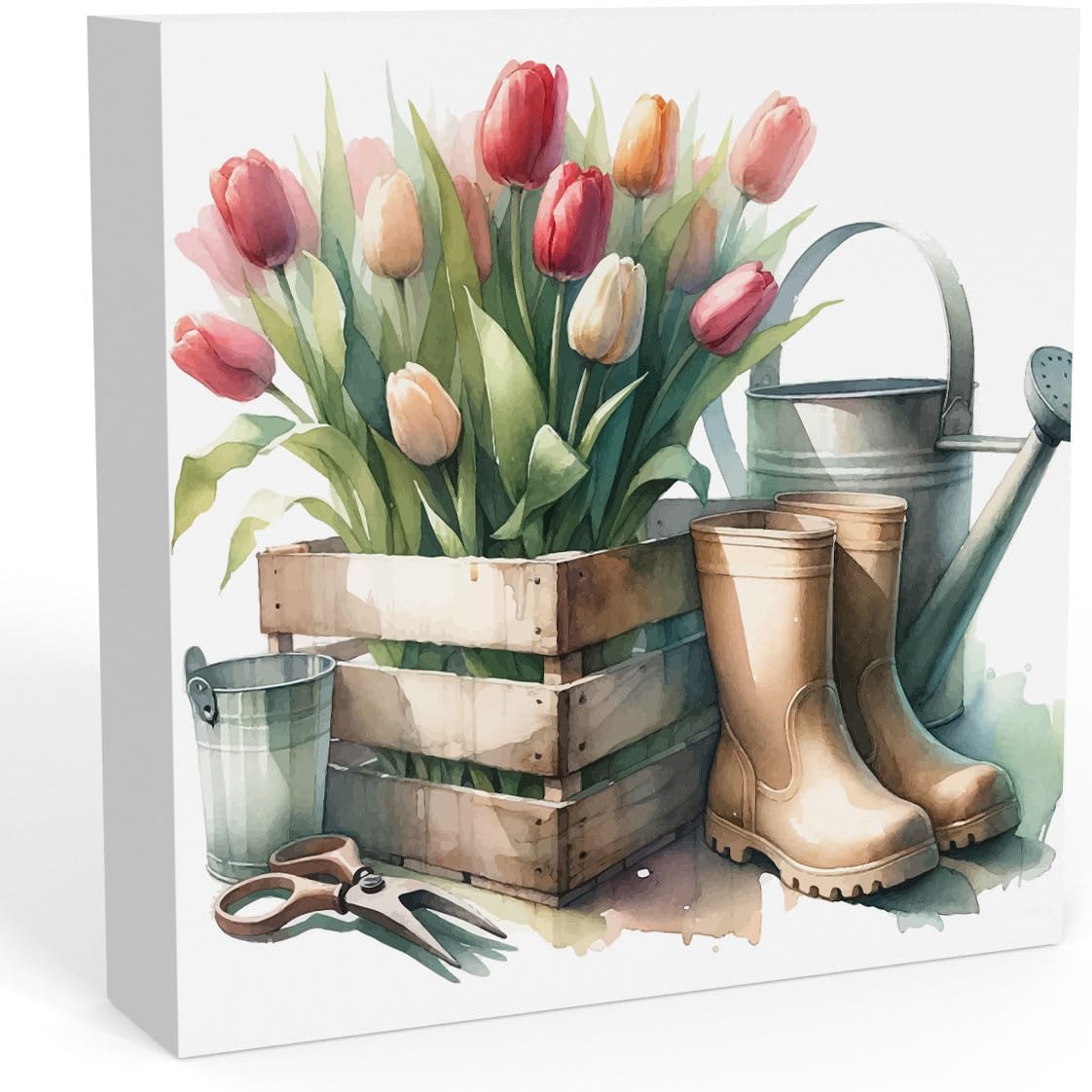 Rustic Farmhouse Spring Home Office Desk Decor Country Decor Tulips Sign Cubicle Shelf Tabletop Tiered Tray Decor Gardening Gift for Women Her 5 X 5 Inch