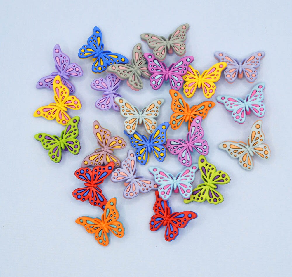 Dress It Up Button Shop Bright Wings Butterfly Craft Embellishments Colorful Shank-Back Buttons 24pcs