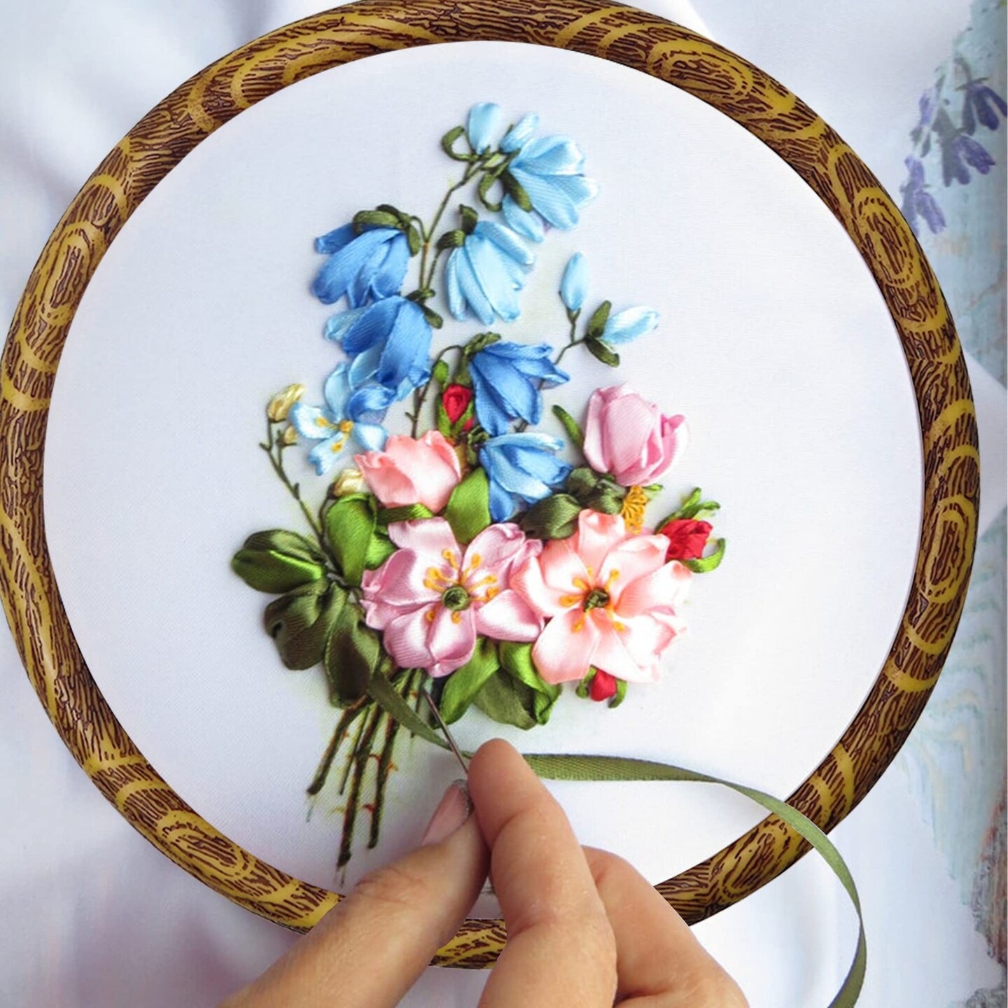 5Inch Round Embroidery Hoops - 5PCS 12CM Decorative Cross Stitch Display Frames, Embroidery Hoops Circle Imitation Wood Craft Sewing Tools