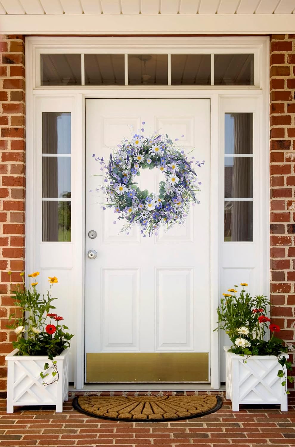 22 Inch Blue Spring Wreath – Wildflower & Lavender Floral Door Wreath for Front Door, Wall, Porch, Window, Indoor & Outdoor Home Decor