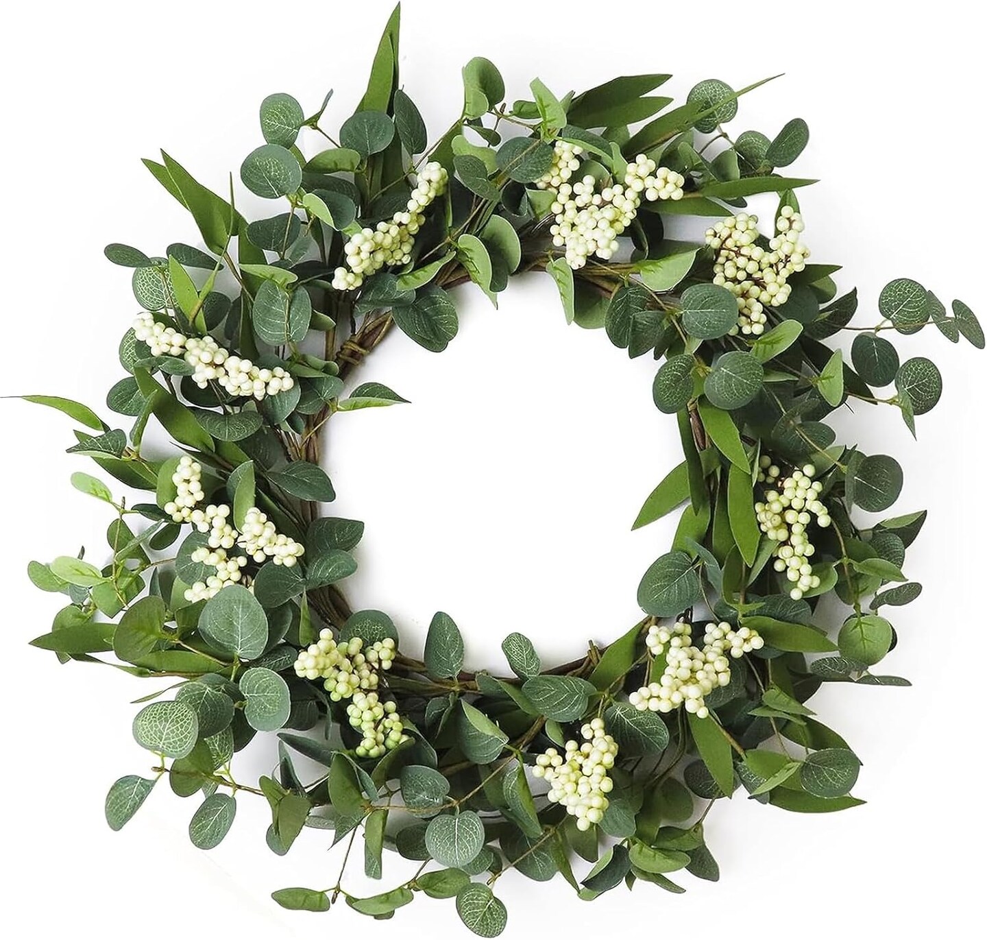 Wreaths for Front Door, 20" Artificial Eucalyptus Wreath, White Berry Greenery Wreath