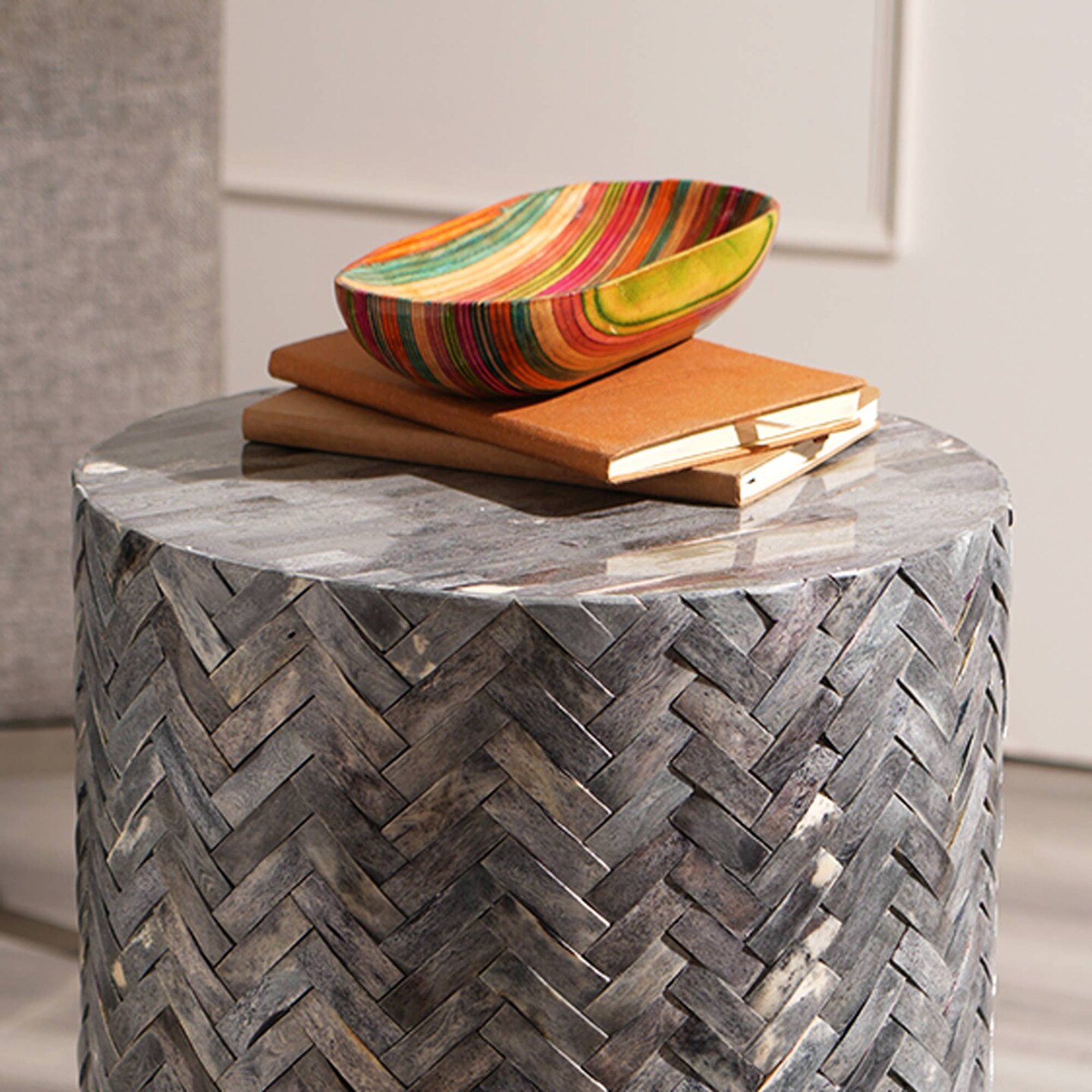 Side Table | Bone Inlay End Table with D-Mate Pattern, 18"