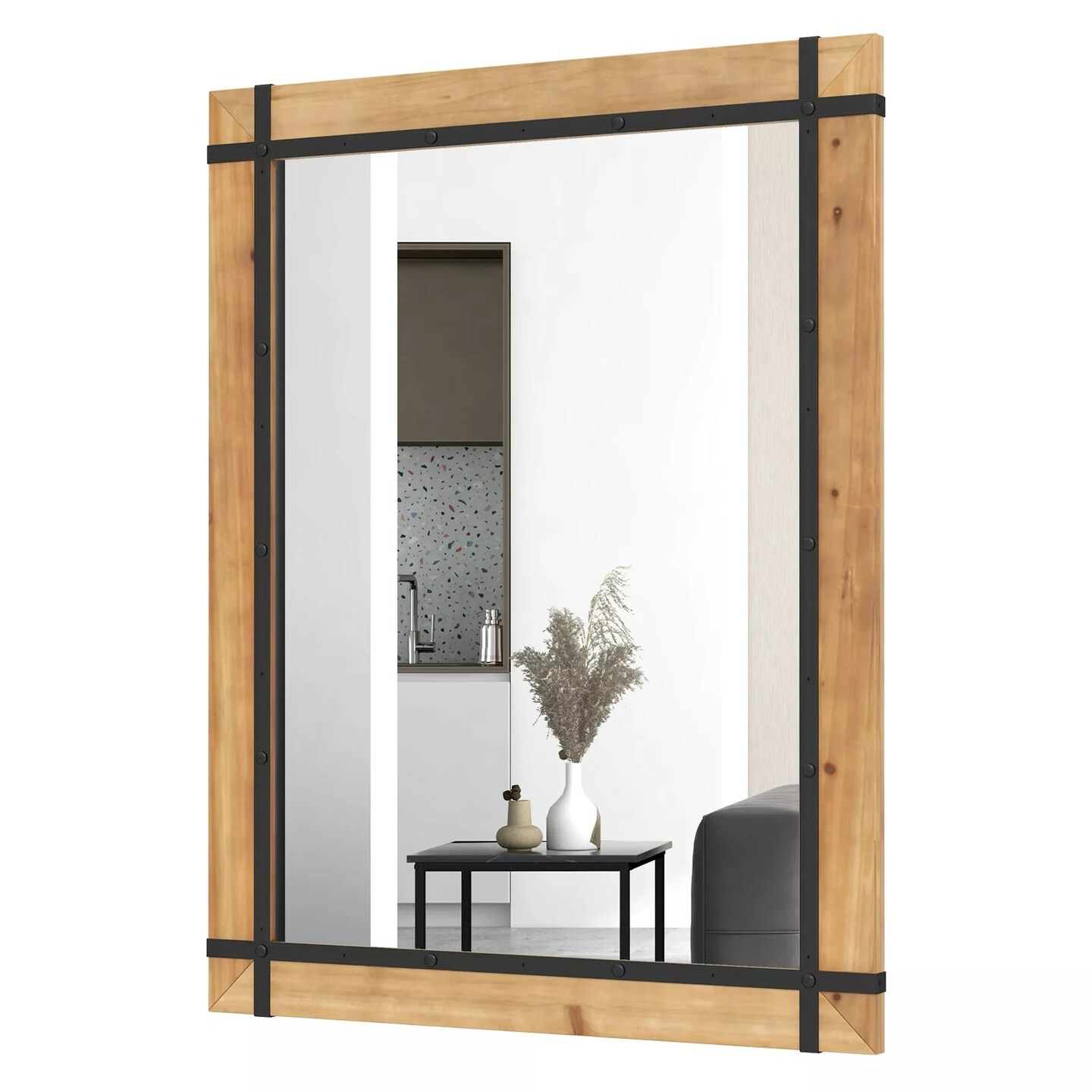 30" x 40" Wall Mounted Rectangular Mirror Wood Frame Farmhouse Decor for Bedroom