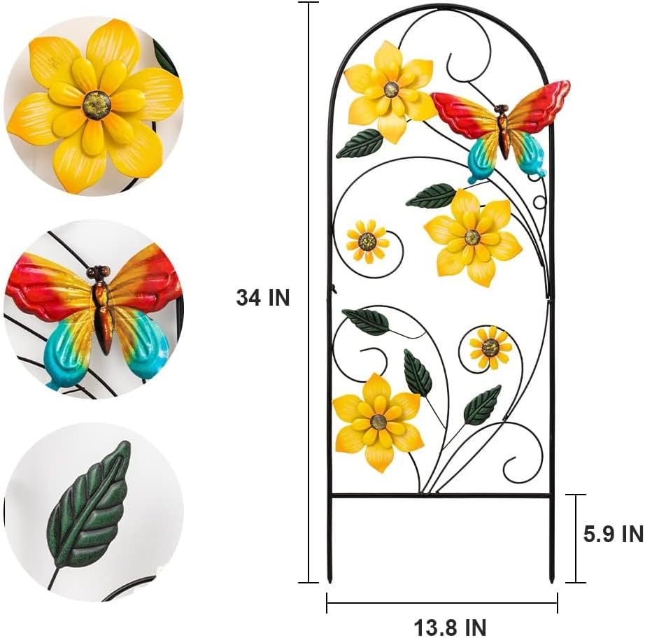 Garden Decor for Outside, 34&#x22; Flower Butterflies Decorative Garden Stakes for Spring Garden Decor, Metal Yard Art Stakes for Outdoor Lawn Backyard Porch Garden Decorations