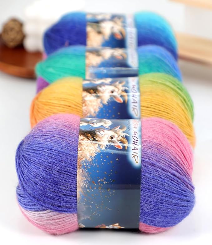 3pk Rainbow Mohair Multicolor Wool Yarn 90% Wool 10% Acrylic by Sunny Cat for Knitting and Crochet (213 Velvet Dawn)