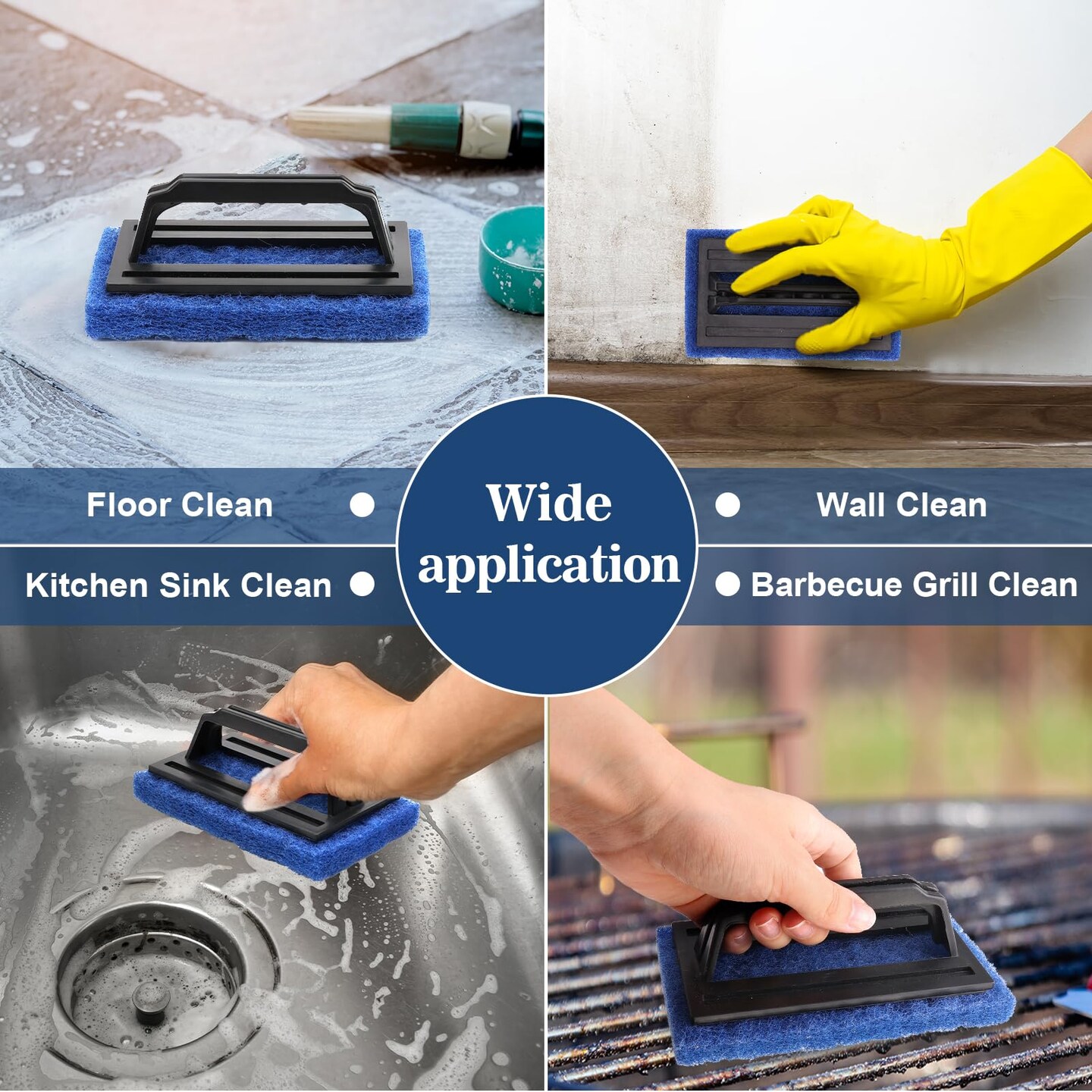 3 Pack Screen Printing Scrub Pad, Blue Scrub Cleaner Brush with Handle, Silkscreen Ink Remover for Reclaiming Mesh Frames