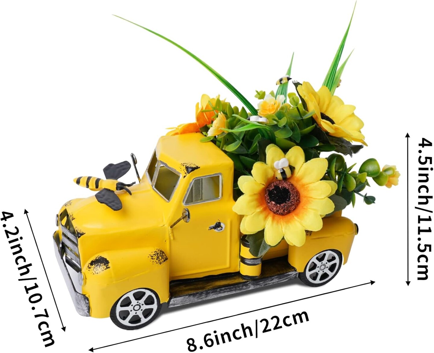 Metal Truck Decor with Sunflowers,Honey bee Decor,Fall Table Decor for Home Farmhouse,Vintage Pickup for Living Room Shelf Kitchen Table Centerpieces,Yellow
