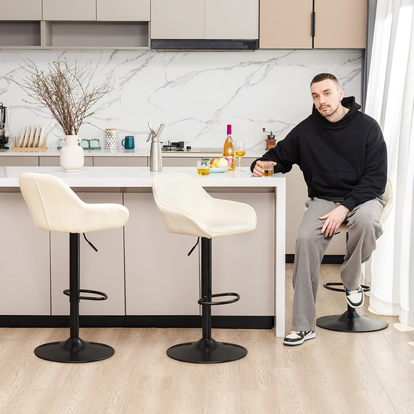 Set of 1/2/3/4 Mid-Century Modern Leatherette Gaslift Adjustable Swivel Bar Stools