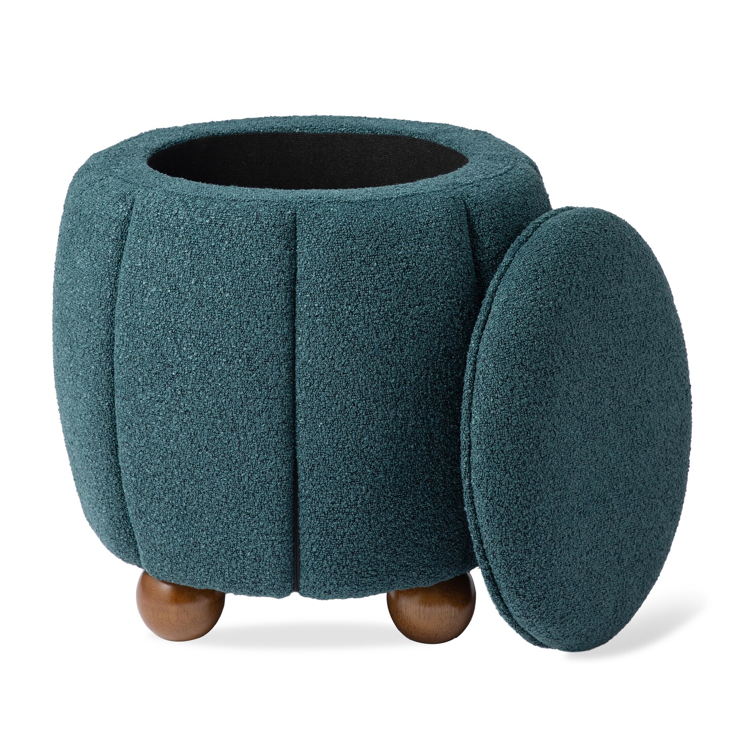 19"H Boucle Upholstered Storage Ottoman Stool with Rubberwood Feet