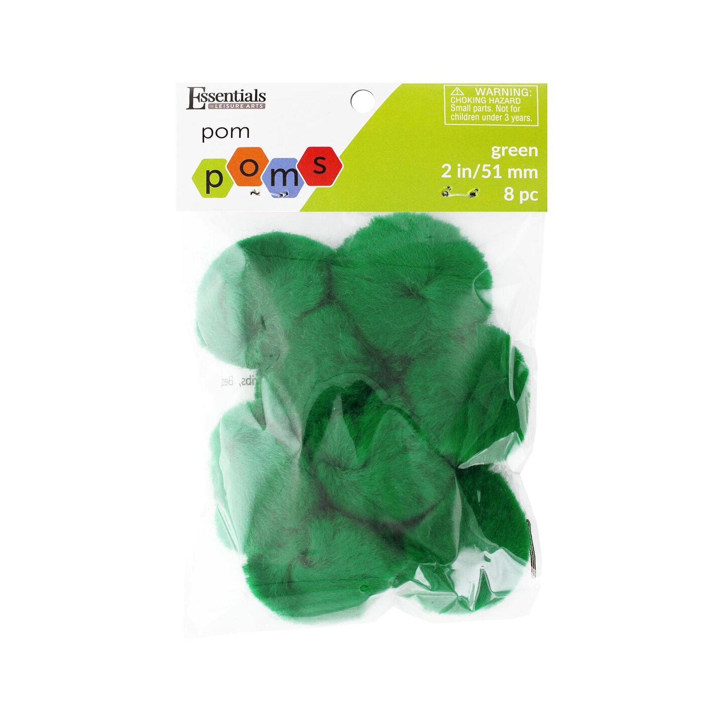 Essentials By Leisure Arts Pom Poms, Green -2&#x22;, 8 Pieces Per Pack
