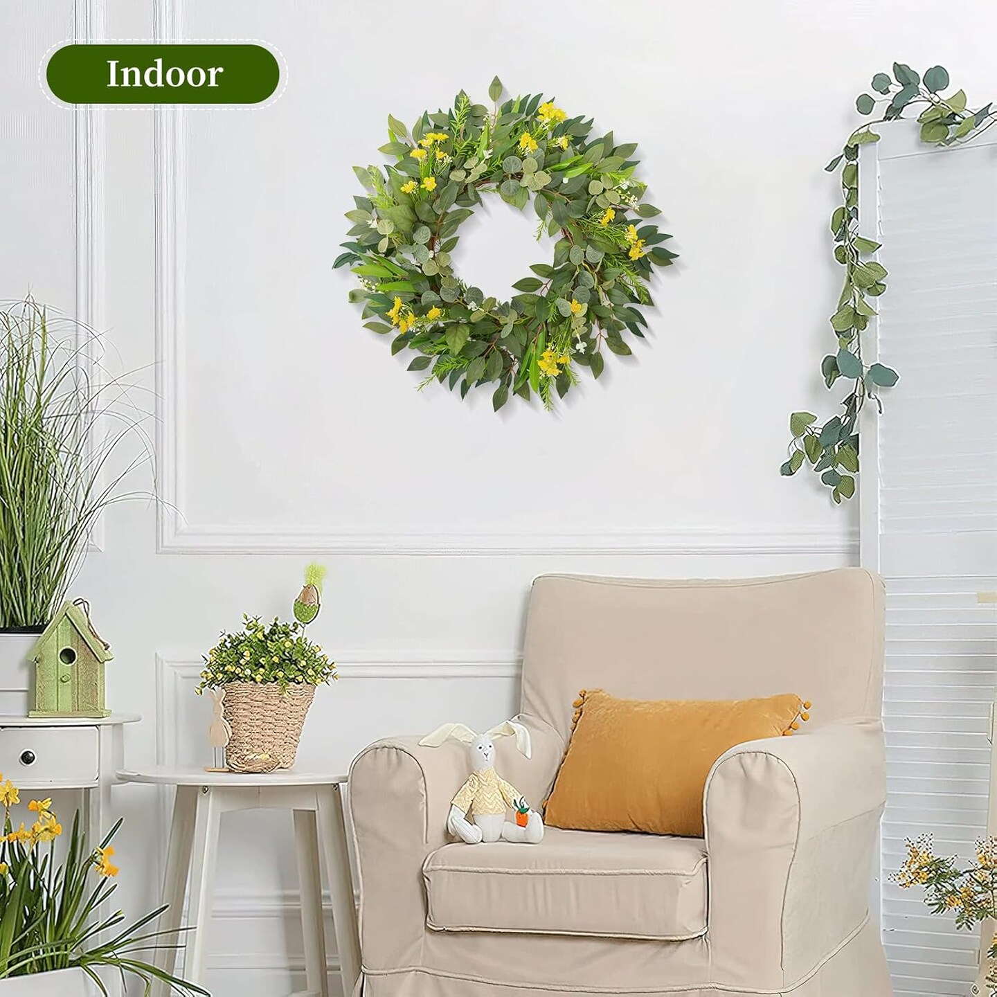 24 Inch Large Spring Summer Greenery Wreaths for Front Door