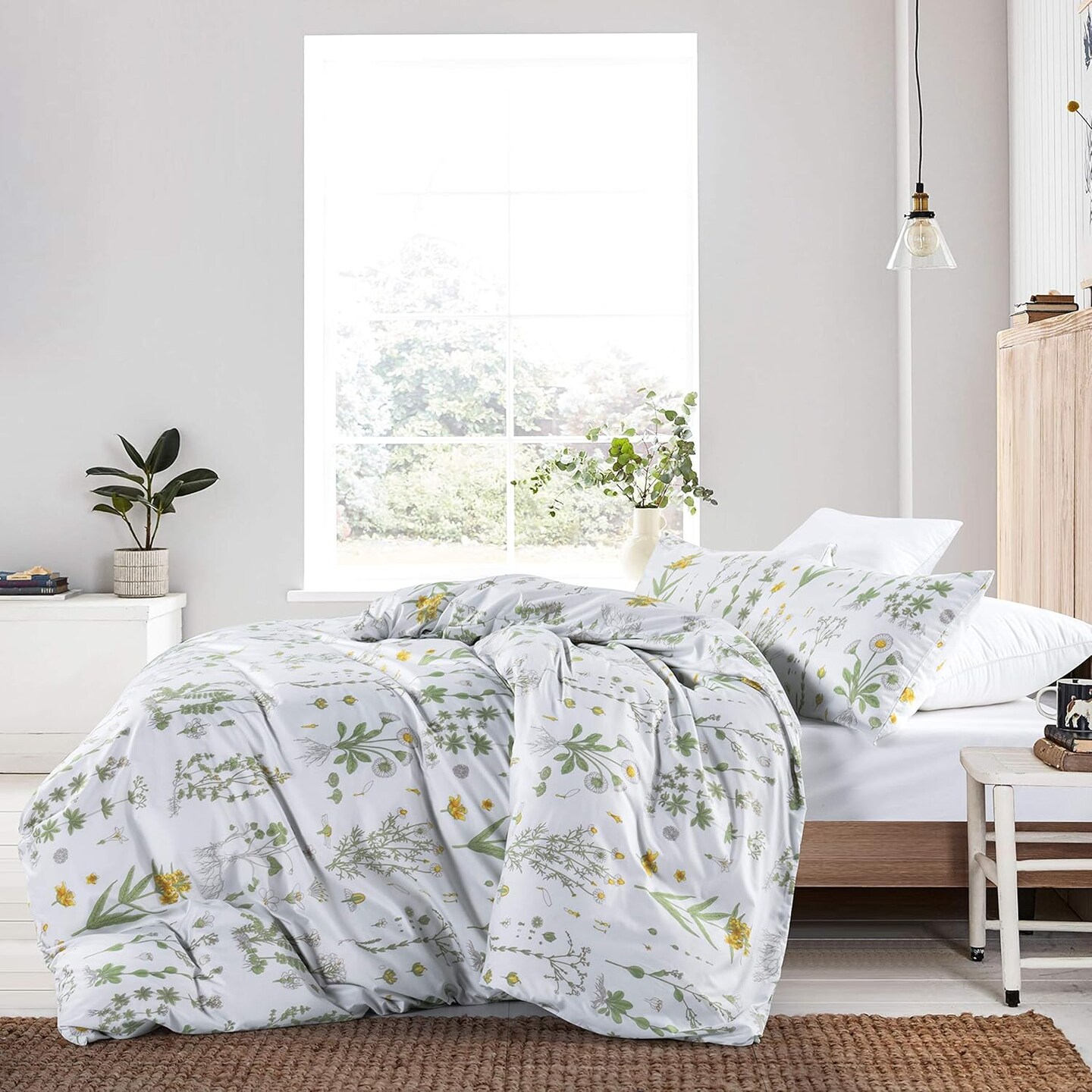 Floral Duvet Cover Set Full/Queen Comforter Cover Set Spring Plant Printed 90&#x22;x90&#x22;&#xFF08;1 Comforter Cover and 2 Pillow Shams Soft Bedding Set