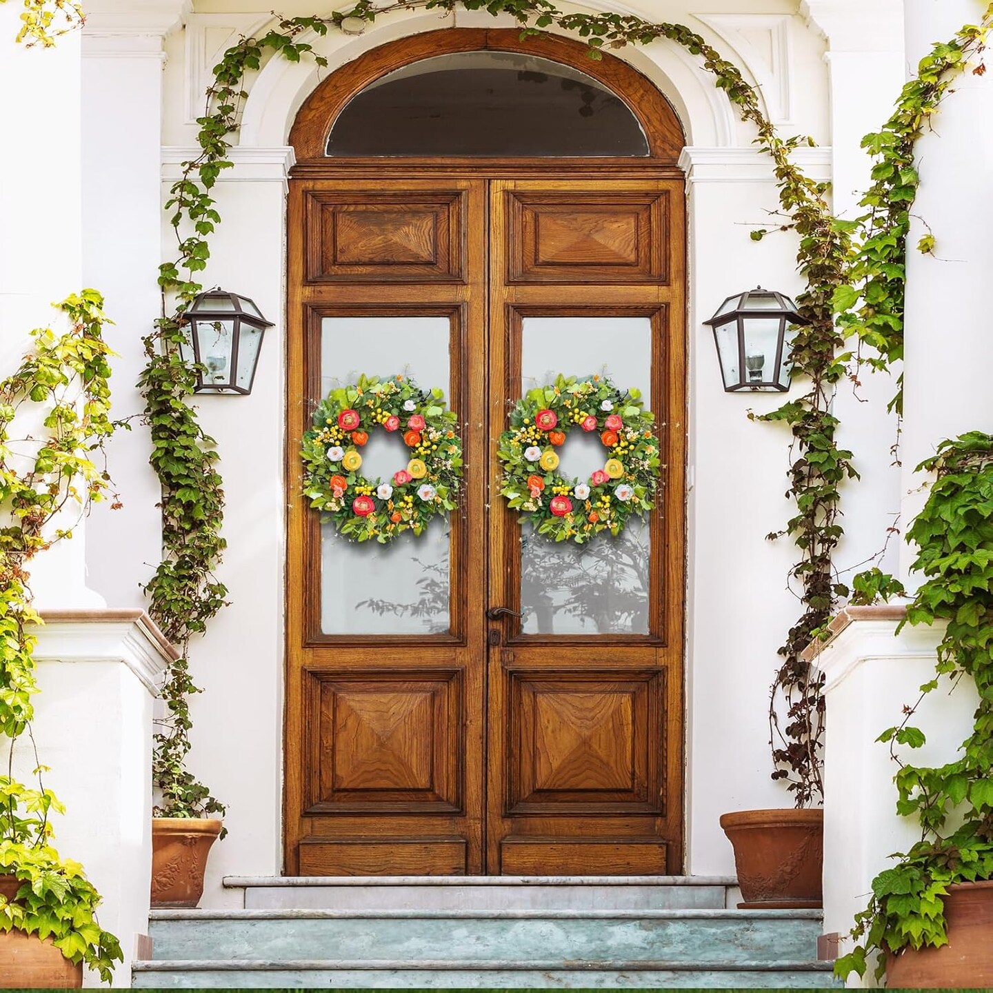 Spring Wreaths for Front Door, Soomeir Summer Peony Outdoor Wreath