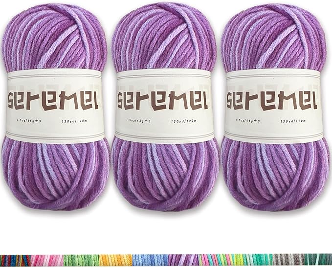 3 Pcs Pack with 5-Ply Acrylic Yarn, 3 Balls of 4.8Oz/135g Soft 3mm Medium Thick Colorful Yarn for Crocheting Knitting, 260 Yds/240m Crochet Blanket&#x3001;Braids/DIY (Purple White)