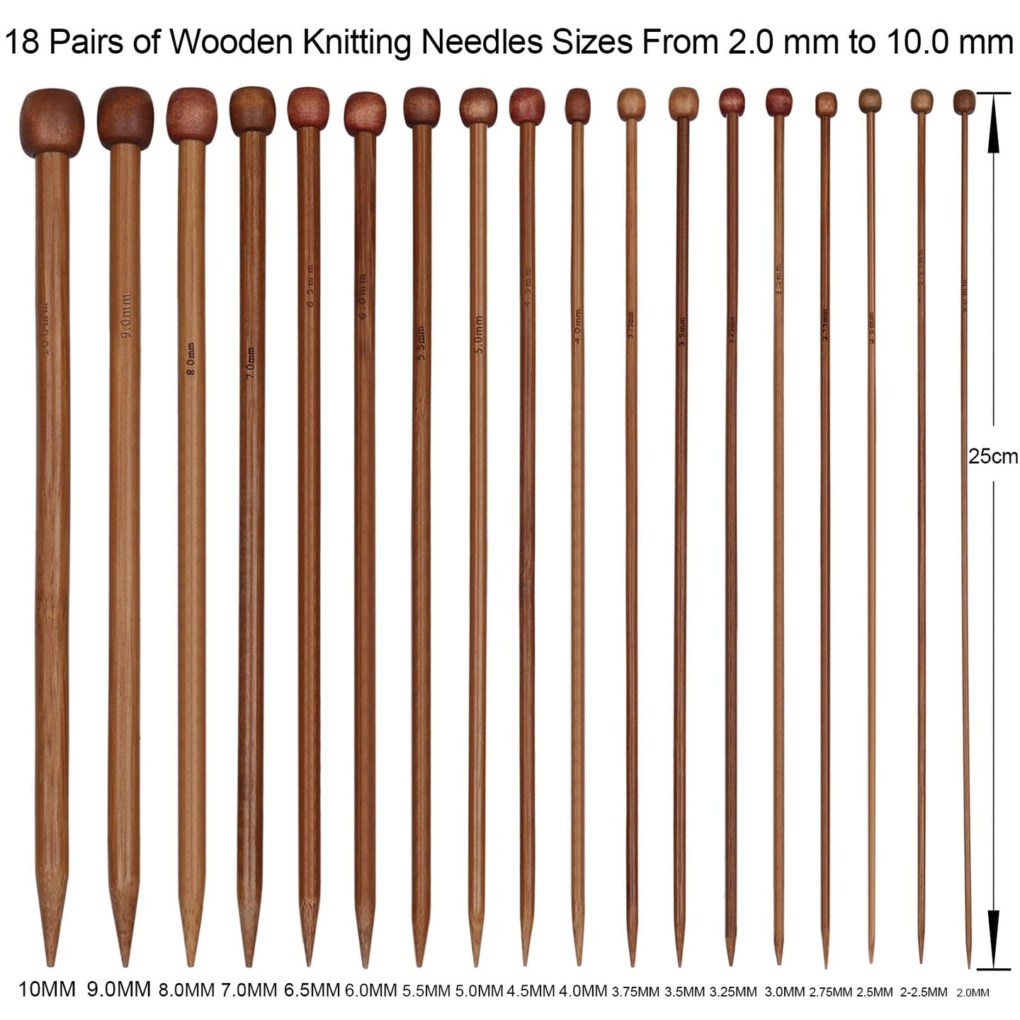 Bamboo Knitting Needles 18 Pairs Knitting Needles Set - 10 Inches Wooden Knitting Needle Single Point Knitting Needles with Roll Bag - Portable Knitting Needle Set for Beginners (2mm - 10mm)