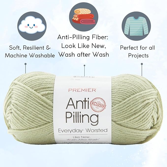 Everyday Anti-Pilling Solid Meadow DN100-87 (3-Skeins - Same Dye Lot) #4 Worsted Weight Acrylic Yarn for Crocheting and Knitting with Project Bag