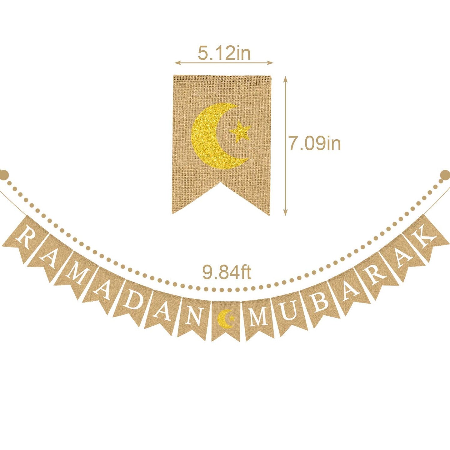 RAMADAN MUBARAK Banner with Moon and Star Mantel Fireplace Decoration