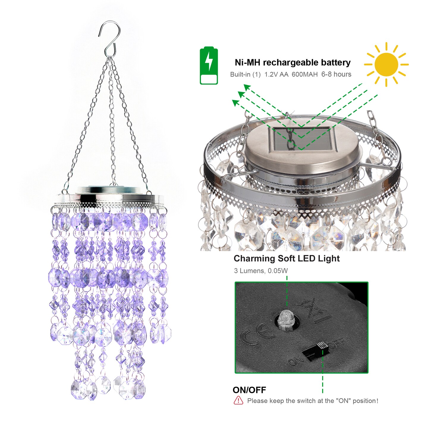 19"H Set of 2 Solar Lighted Patriotic Wind Chime Hanging Decor