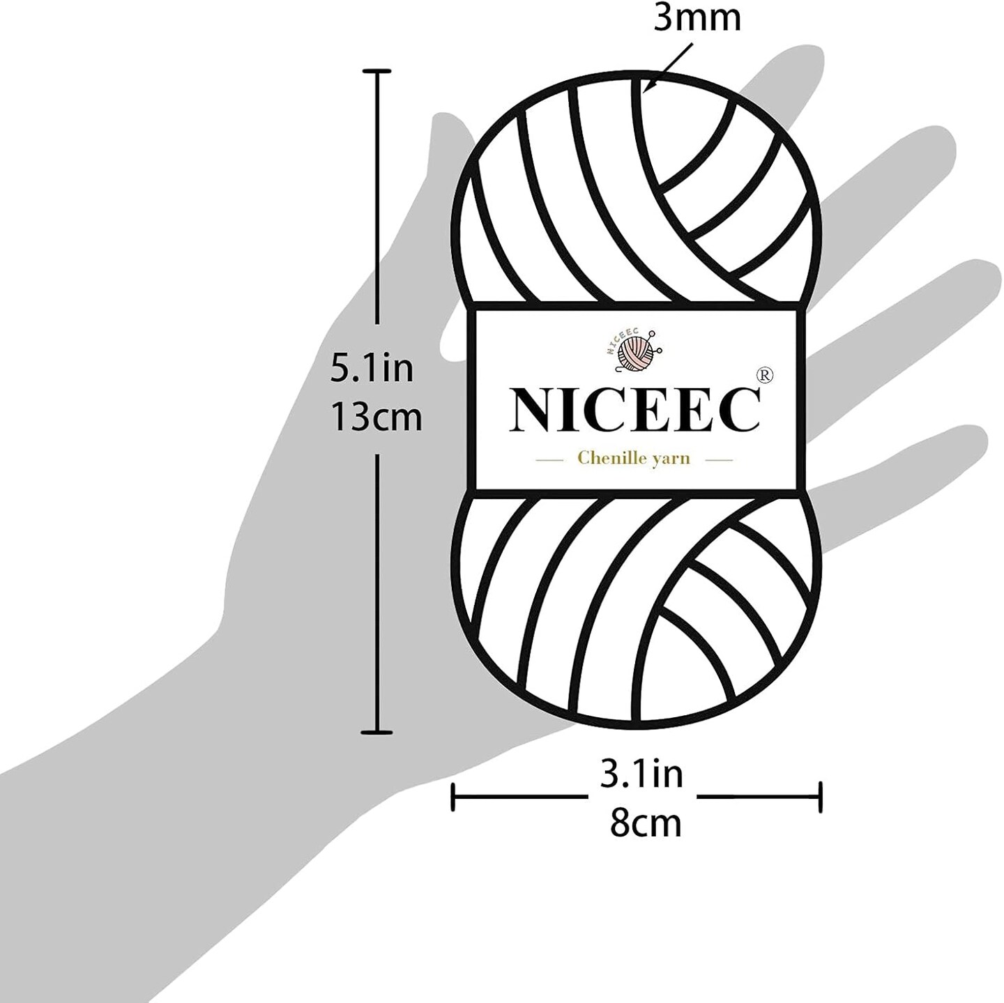 NICEEC 3 Skeins Soft Chenille Yarn Blanket Yarn for Knitting Fancy Yarn for Crochet Weaving DIY Craft Total Length 3×85m (3×93yds, 3×50g)_Army Green