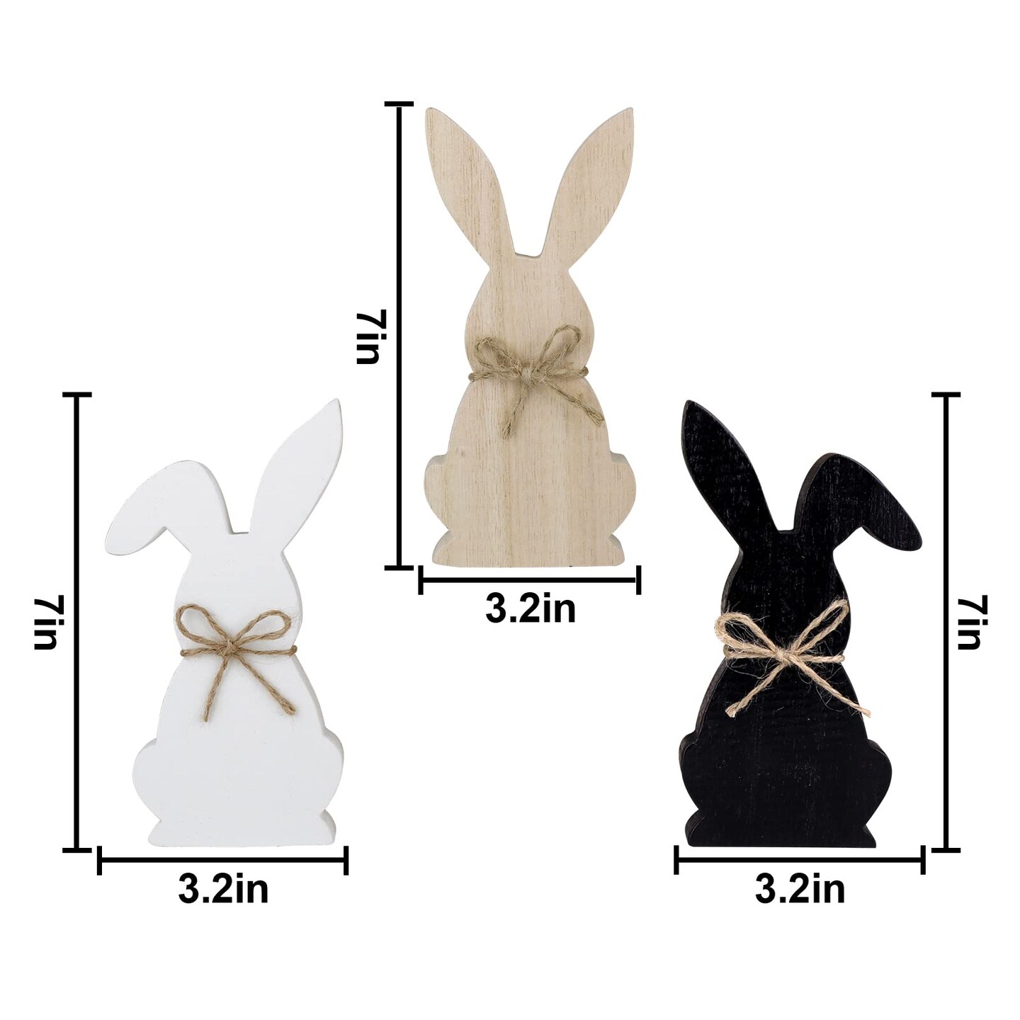 Easter Decorations for The Home, 3 pcs Easter Bunny Wooden Table Centerpiece Signs Easter Decor Rustic Tiered Tray Decor Farmhouse Decor for Easter Gifts, Black, White, Natural Wood Color