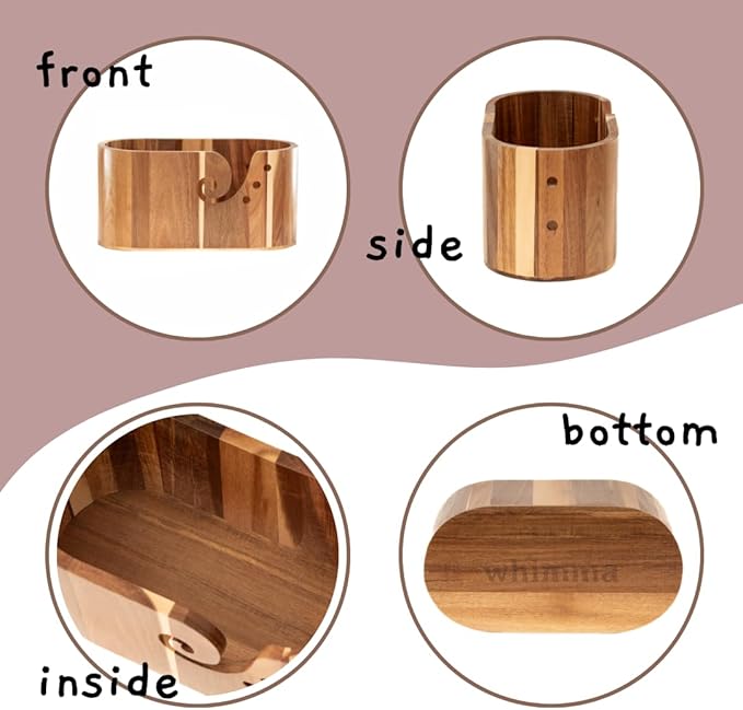 Acacia Wooden Yarn Bowl Holder Extra Large (11.9&#x27;&#x27; x 5.9&#x27;&#x27; x 5.9&#x27;&#x27;) Large Yarn Bowls for Crocheting Yarn Holder Bowl Yarn Bowl Wood Crochet Bowl Gift For Knitters Yarn Storage