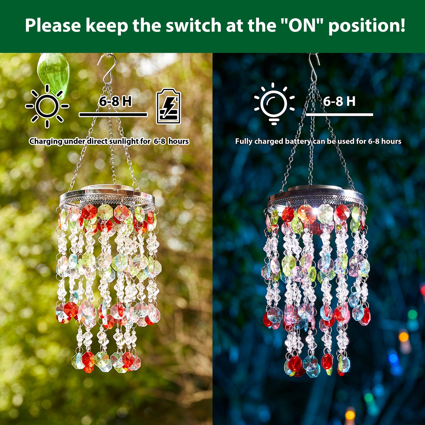19"H Set of 2 Solar Lighted Patriotic Wind Chime Hanging Decor
