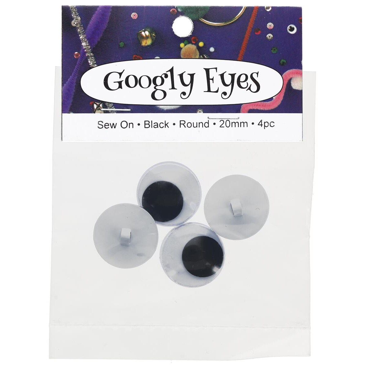 PA Essentials Google Eyes Sew On Back Round Assorted Glow In The Dark, 100pcs &#x2013; Googly Eyes for Crafts, DIY Arts &#x26; Crafts, Scrapbooking, Decorations &#x26; More