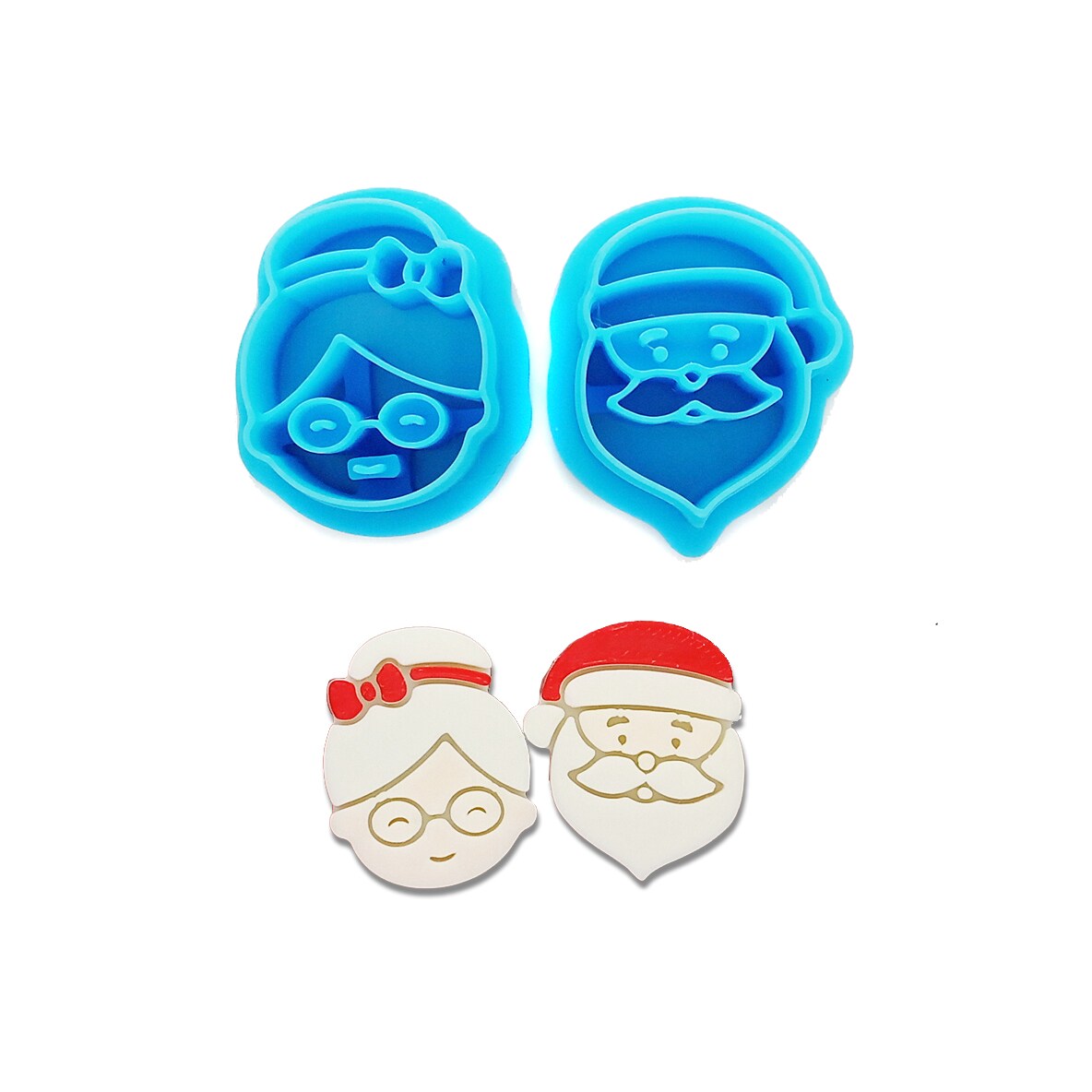 Cute Santa & Mrs. Claus Clay Cutters, 2 pcs, Small Christmas Shapes, Adorabilities