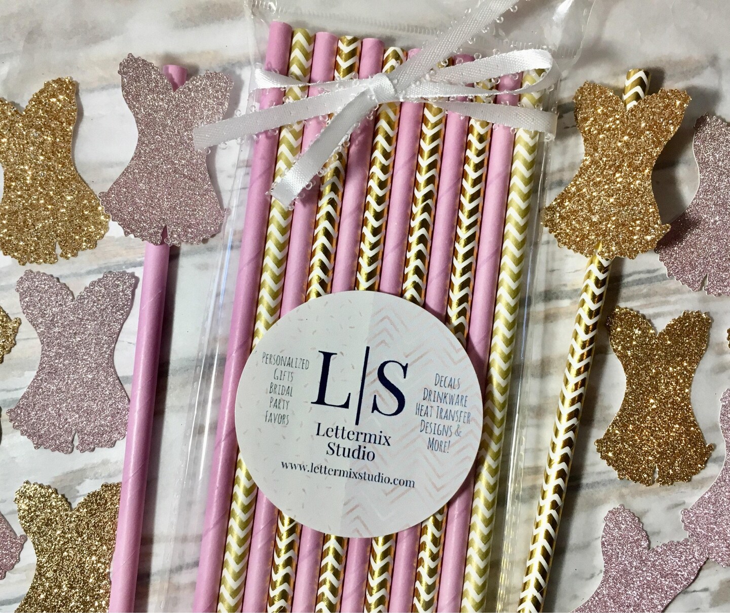 Blush and Gold Paper Straws, Bridal shower decor product 4