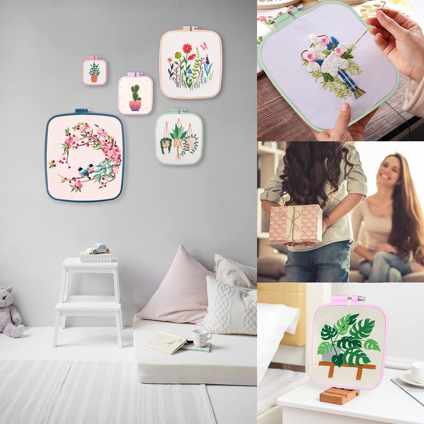 4 Pcs 4 Size Square Embroidery Hoops, ABS Plastic Embroidery Hoops Cross Stitch Hoops Embroidery Frames for Sewing, Needlework, Embroidery Projects (Size-3&#x22;, 4.3&#x22;, 6.5&#x22;, 8.7&#x22;)