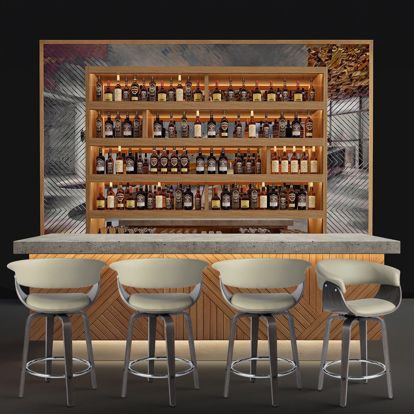 Set of 2/4 Mid-century Modern Leatherette Swivel Bar Stools/Counter Stools with Walnut Bentwood Frame