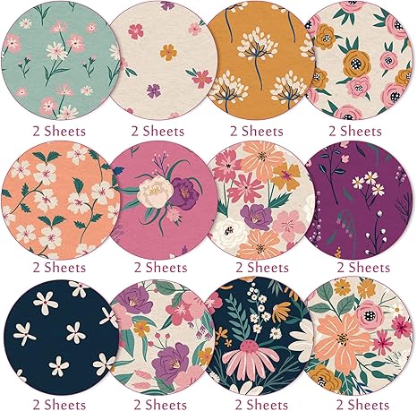 12 Designs Spring Pattern Paper Pack 24 Sheet Vintage Floral Scrapbook Paper Double-Sided Collection Decorative Craft Paper Folded Flat for Card Making Scrapbook Photo Album Decor, 30 x 30cm