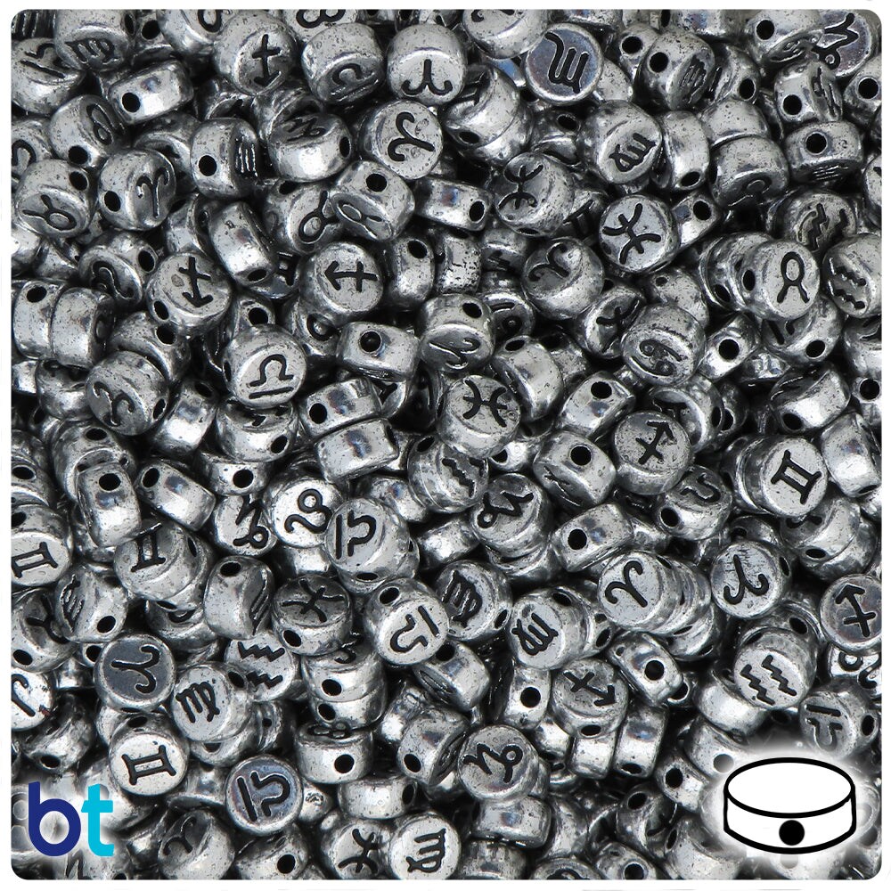 BeadTin Silver Metallic 7mm Coin Plastic Alpha Beads - Black Constellations (250pcs)
