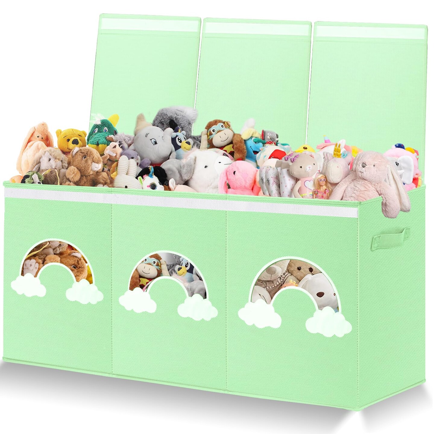 Extra Large Toy Box Chest, Toy Storage Organizer Bins with Transparent Windows, Foldable Storage Box for Kids,Boys,Girls,Toddler,Nursery Room,Playroom(Green Cloud)