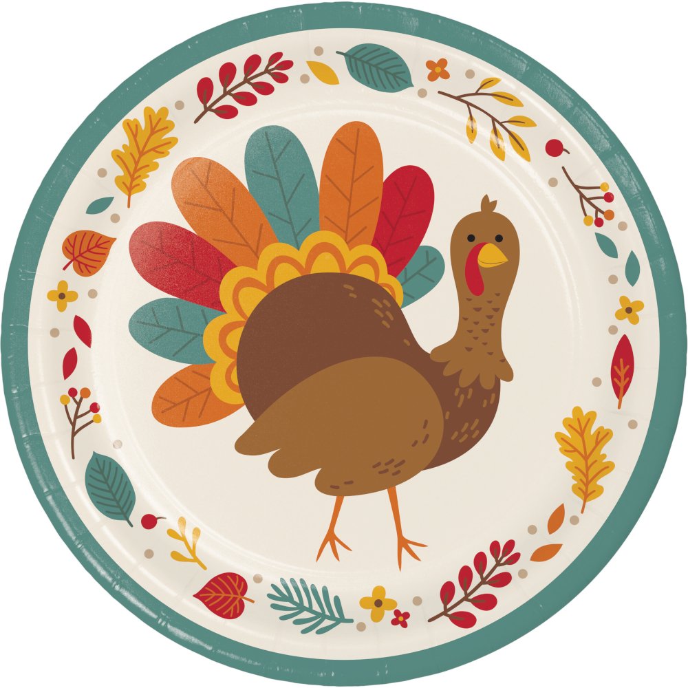 Tom Turkey Thanksgiving 9&#x22; Paper Plates - 8ct