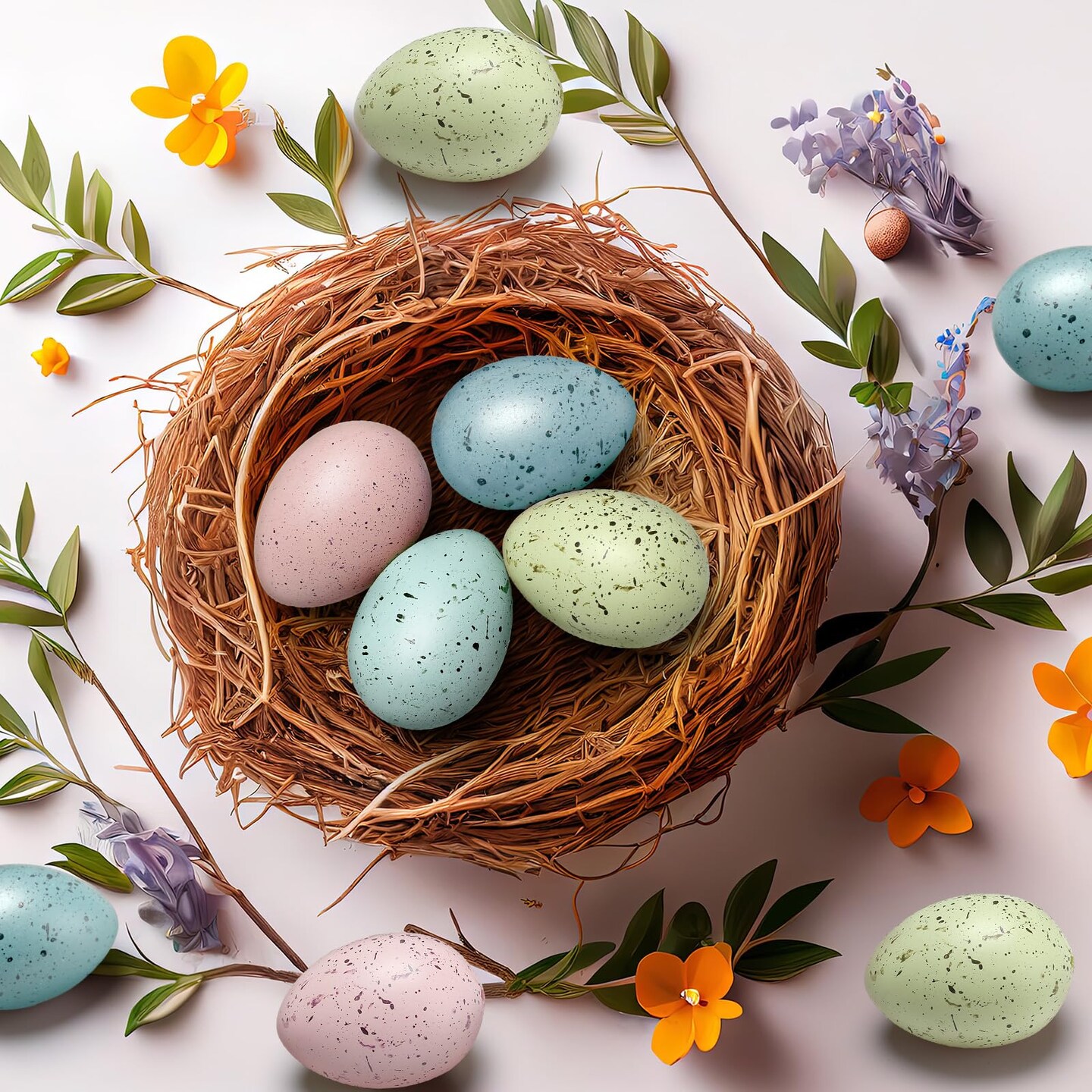 SiliFine Easter Speckled Eggs 2.4 in Plastic Speckled Eggs Bowl and Vase Filler Faux Chicken Eggs for DIY Spring Displays and Easter Decorations (Pink, Blue, Yellow, Light Blue,16 Pcs)