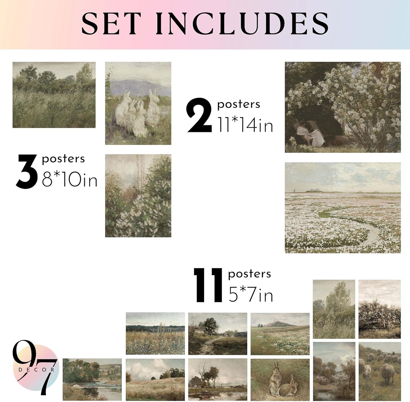 Large 11x14 French Country Wall Art Decor - Vintage Wall Art Prints, Farmhouse Wall Decor Vintage Botanical Print, Nature Poster Landscape Painting Spring Pictures For Bedroom (Unframed)