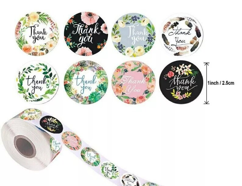 1&#x22; Round Thank You Stickers Bussiness Kraft Stickers Label Self-Adhesive Sticker