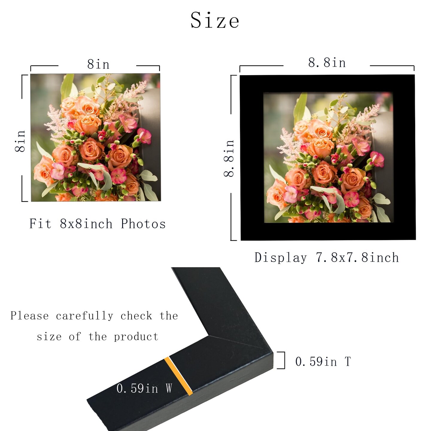 8x8 Picture Frame Black Set of 6, Display Pictures 8x8 Without Mat, Tabletop or Wall Mounting Photo Frame