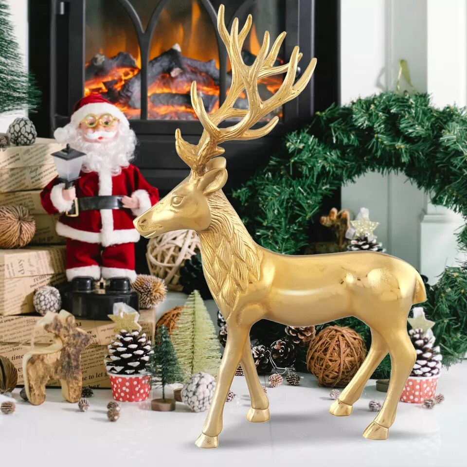Standing Reindeer Statue Christmas Decoration Aluminum Deer Sculpture Indoors