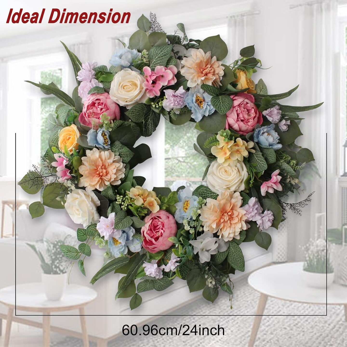 24Inch Spring Wreaths for Front Door, Spring Wreaths, Peony Wreaths for Front Door