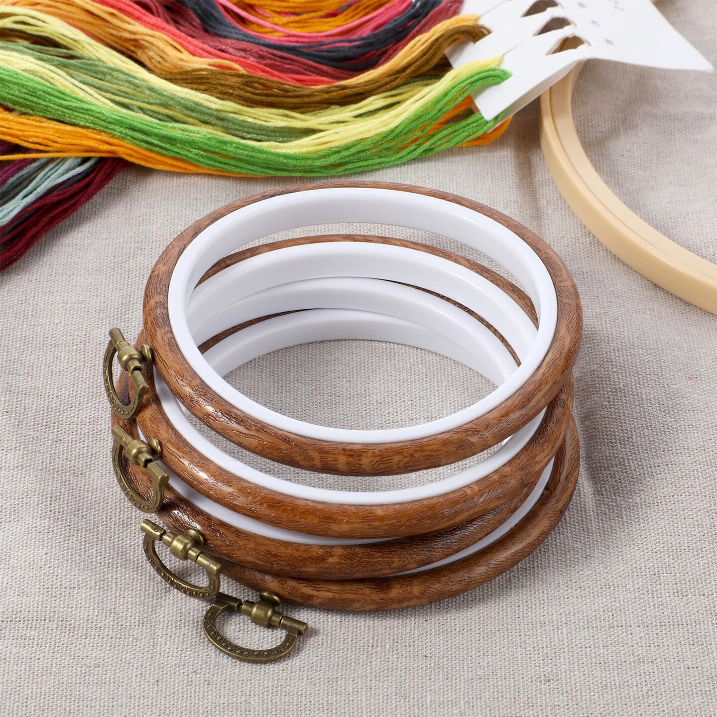 3 Pieces 3 Inch Embroidery Hoop Set, Cross Stitch Ornament Frames, Embroidery Hoop Imitated Wood Display Frame for Art Craft Sewing and Hanging Decor