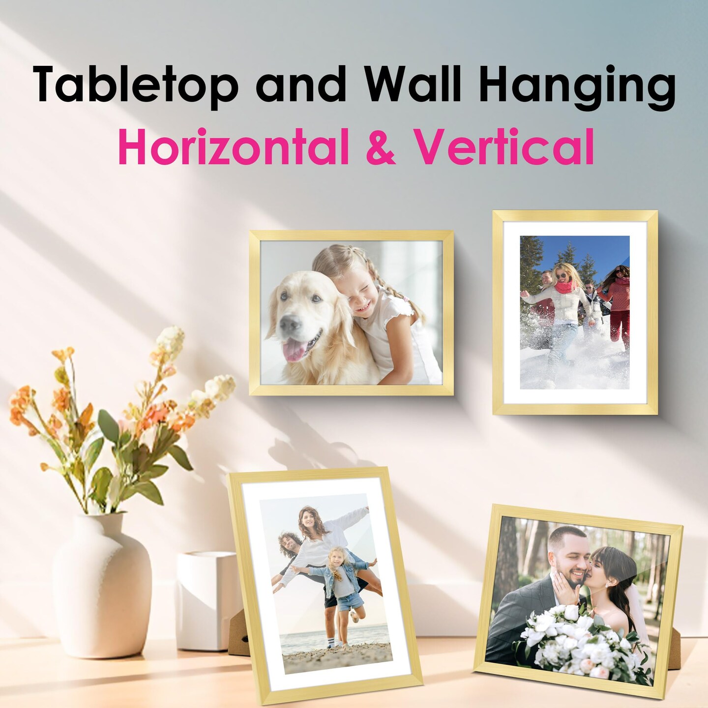 8x10 Picture Frame Bulk-6 Pack, Gold Picture Frames Collage Wall Decor, Wall &#x26; Tabletop Picture Frames, Photo Frame with HD Plexiglass, Display Pictures 5x7 with Mat or 8x10 Without Mat