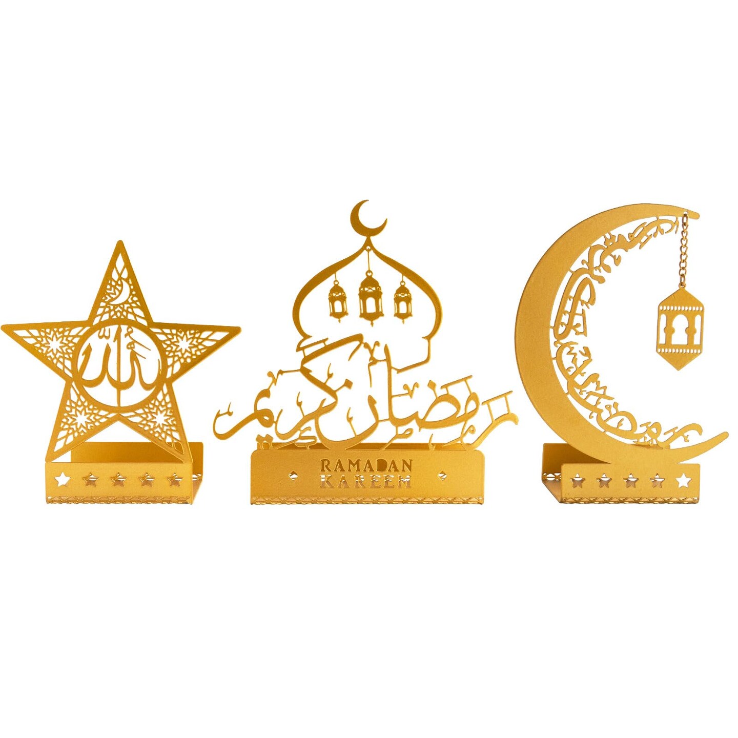 Three golden metal decorations