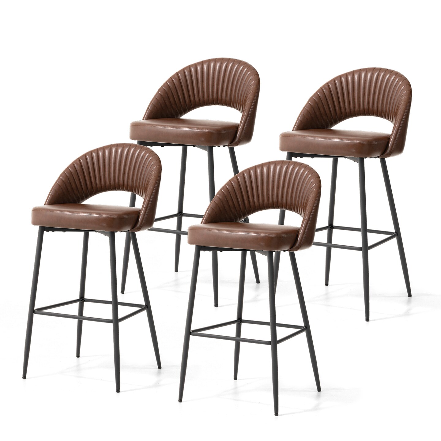 Set of 2/4 Modern Black Quilted Leatherette Bar Stool with Metal Tapered Legs