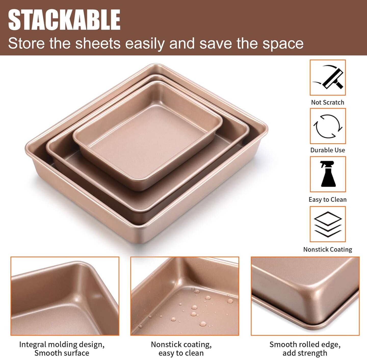 Deep Baking Pans Sets Nonstick,Baking Sheets for Oven,Bakeware Rectangular Cake Pan Set