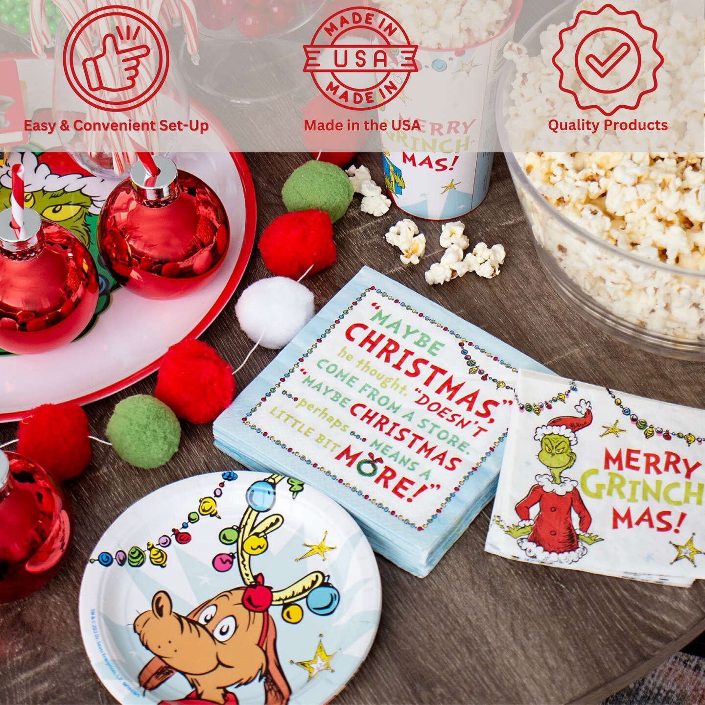 Dr. Seuss The Grinch Christmas Party Supplies Bundle with Appetizer Plates Featuring &#x22;Max&#x22; and The Grinch Napkins for 16 Guests - Serves 16