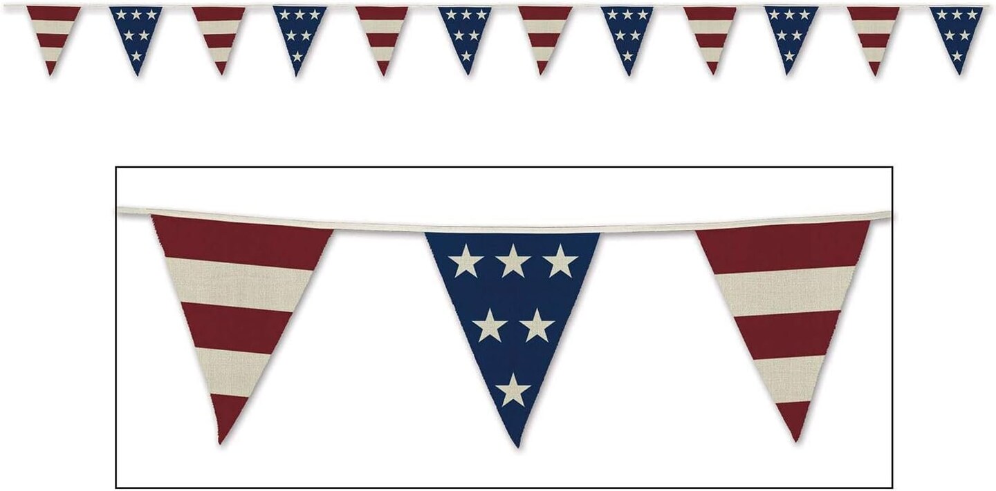 Americana Patriotic Fabric Pennant Banner, 9.5&#x22; x 12&#x27;, Red/White/Blue