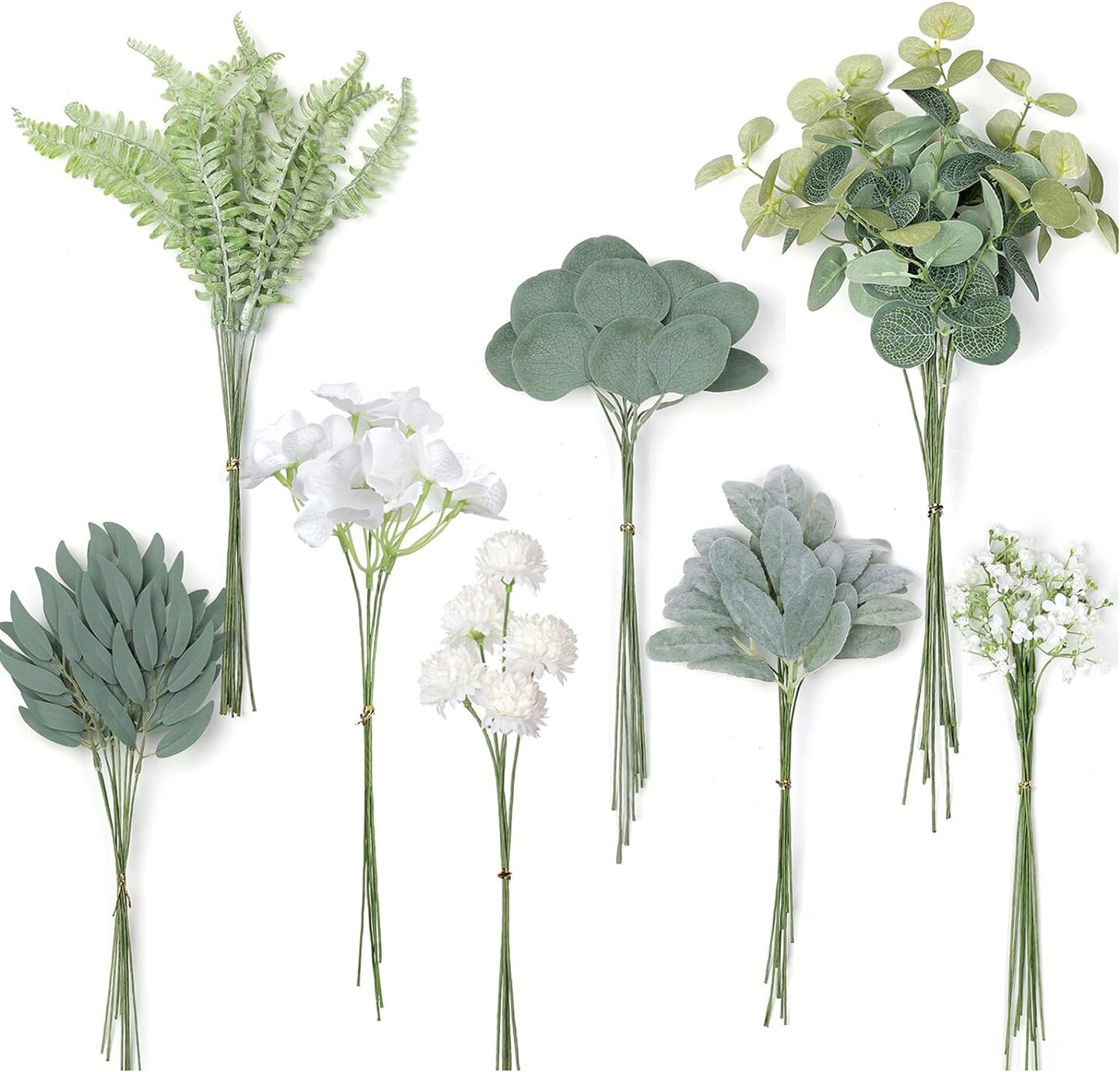 Artificial Greenery Stems Box Set&#xFF0C;65 Pcs with 8 Kinds of Faux Greenery Branches